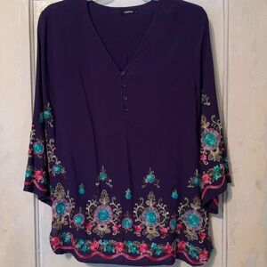 Purple Embroidered Tunic Top